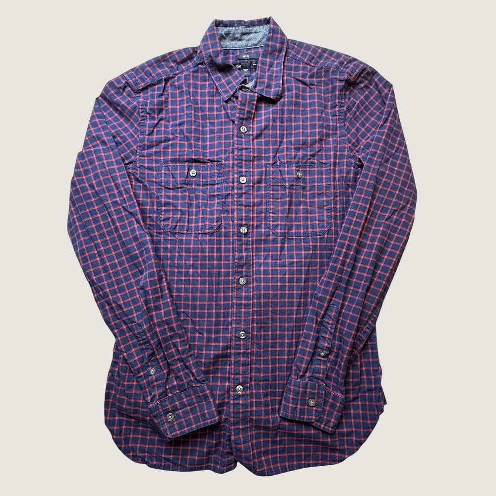 Gap Shirt Mens S Slim Fit Weekend 2 Pock Window Check Blue Red Button Down